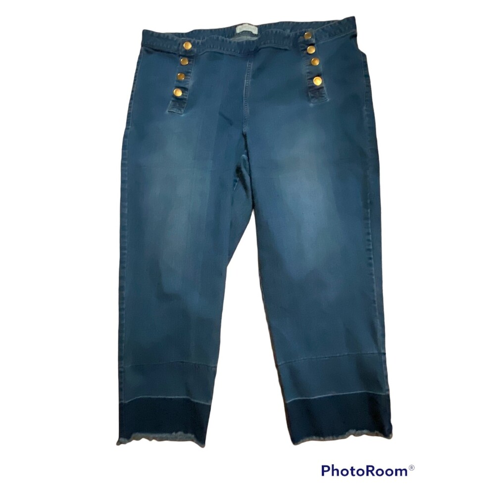 Eloquii  Nautical/Sailor Double Button Front 8 Buttons Raw Hem Jeans Size 24